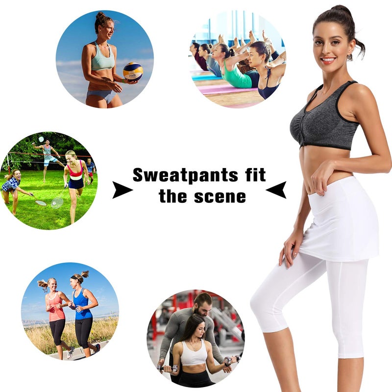 Ibeauti Womens UPF 50+ Yoga Skirted Capri Leggings Golf Tennis Pants with Skirt for Running Workout Active (White, Medium) - Image 4